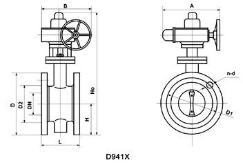 D941X电动法兰式软密封蝶阀 结构图 / 尺寸图