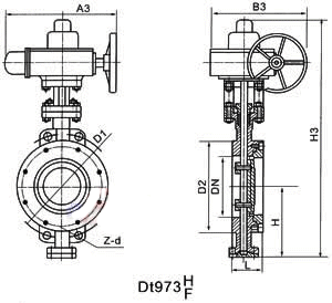 D973H电动对夹式硬密封蝶阀 结构图 / 尺寸图