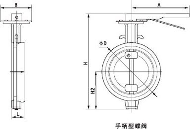 WBLX(D72X)手动对夹式电动软密封蝶阀 结构图 / 尺寸图