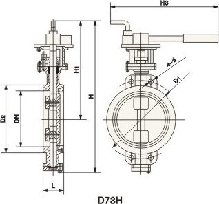 D73H对夹式硬密封蝶阀 结构图 / 尺寸图