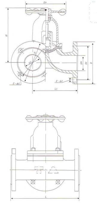 G49W三通隔膜阀 结构图 / 尺寸图